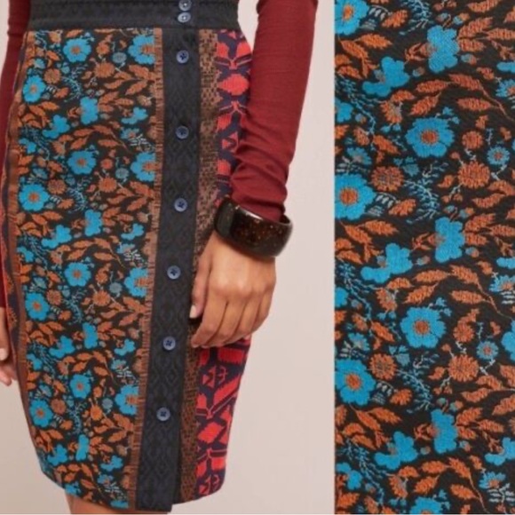 Anthropologie Dolan Patchwork Floral Geometric Boho Button Center Skirt medium - Picture 3 of 11